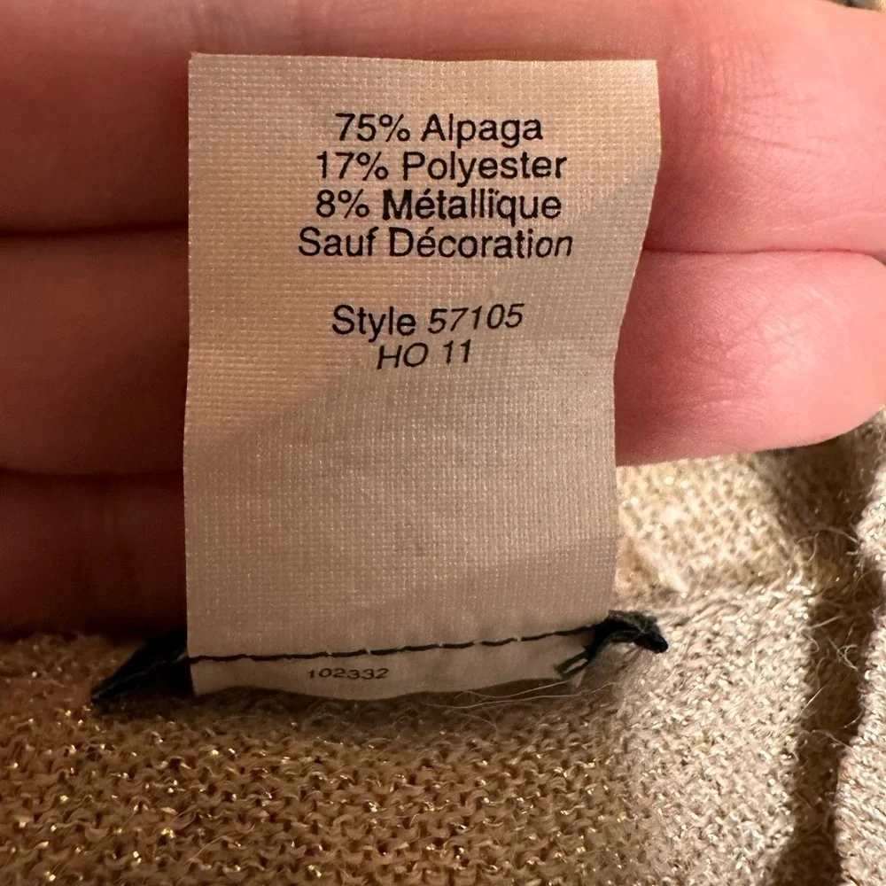 J Crew Gold Metallic Shimer Alpaca Blend Lightweight sweater top Tie Back sz Med